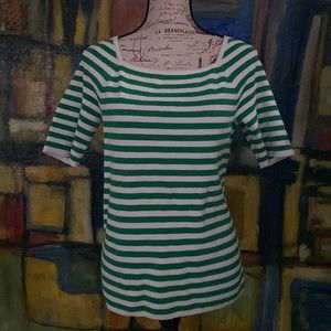 Talbots green/white boat neck sweater- Large petite